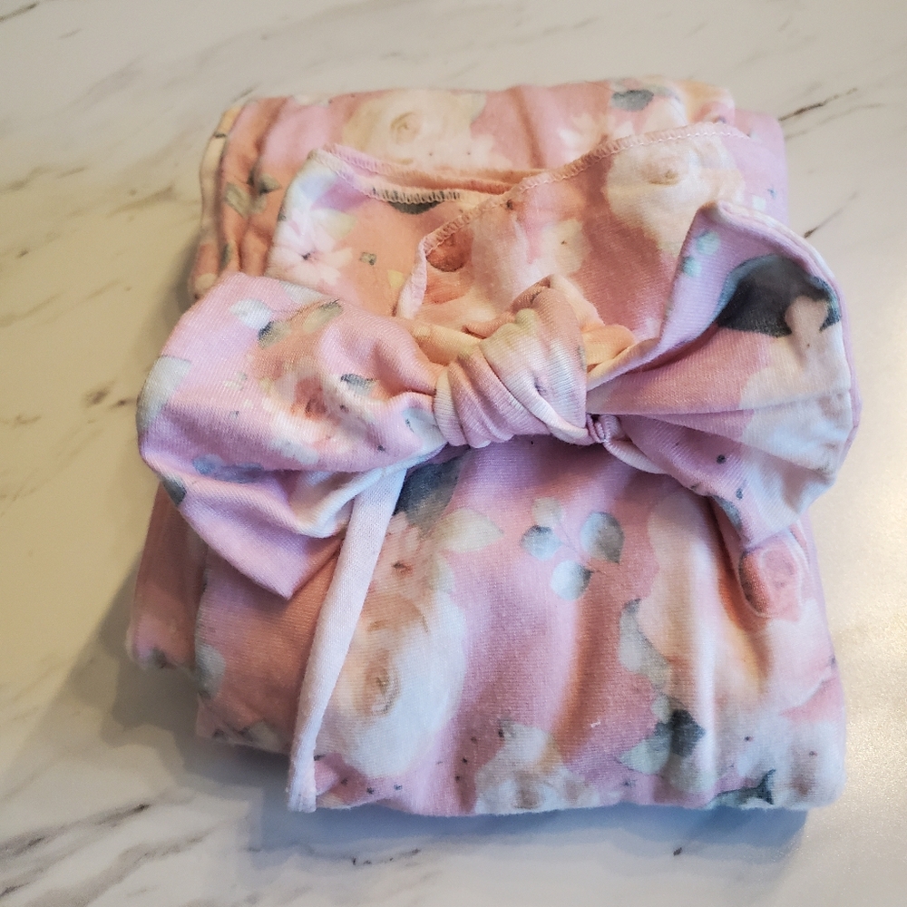 PHOTO OP GIRLS FLORAL SWADDLE BLANKET AND HEADBAND